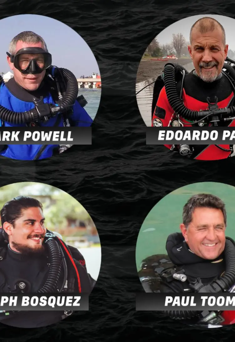 Mark Powell, Edoardo Pavia and Paul Toomer on dual and bailout rebreathers training 
