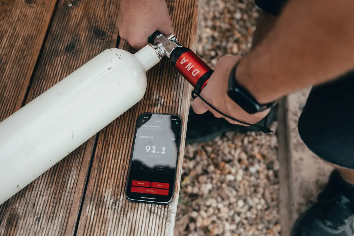 Nitrox cylinders prepared and labeled before a dive.
